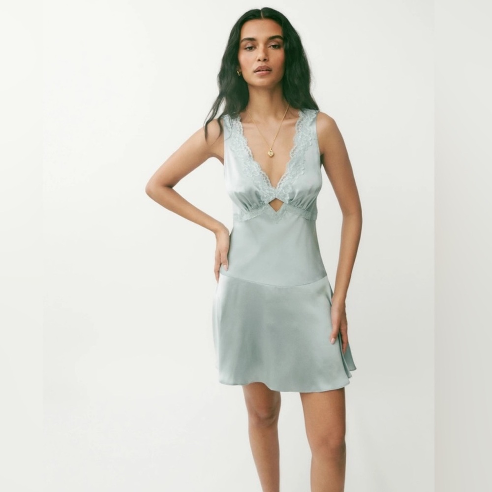 Reformation Sage Green Lace Trim Chemise